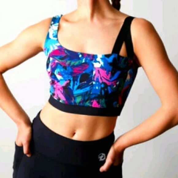 Natori Josie Cropped Floral Asymmetrical Sports Bra -H - Picture 3 of 6